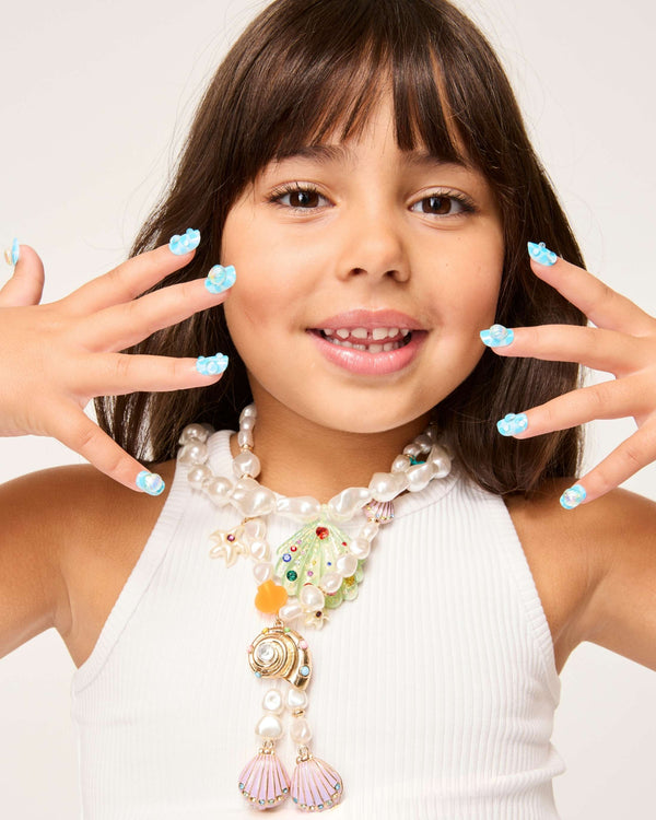 Model Wearing Mermaid Press On Nail Kit for Kids