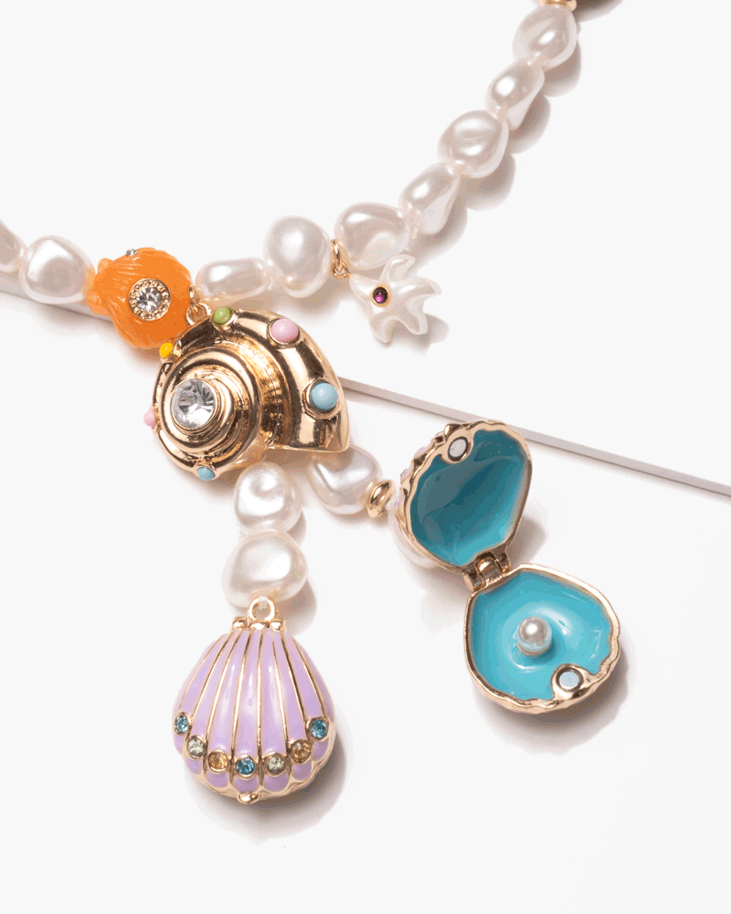 Adorable Cartoon Princess Jewelry Set For Girls Long Pearl